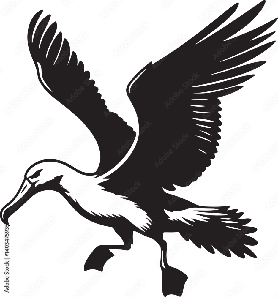 Fototapeta premium Albatross Silhouette Black Vector High Quality Vector Image. The white background