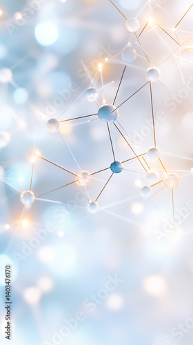 Molecular structure with interconnected spheres, scientific concept, soft blue white hues