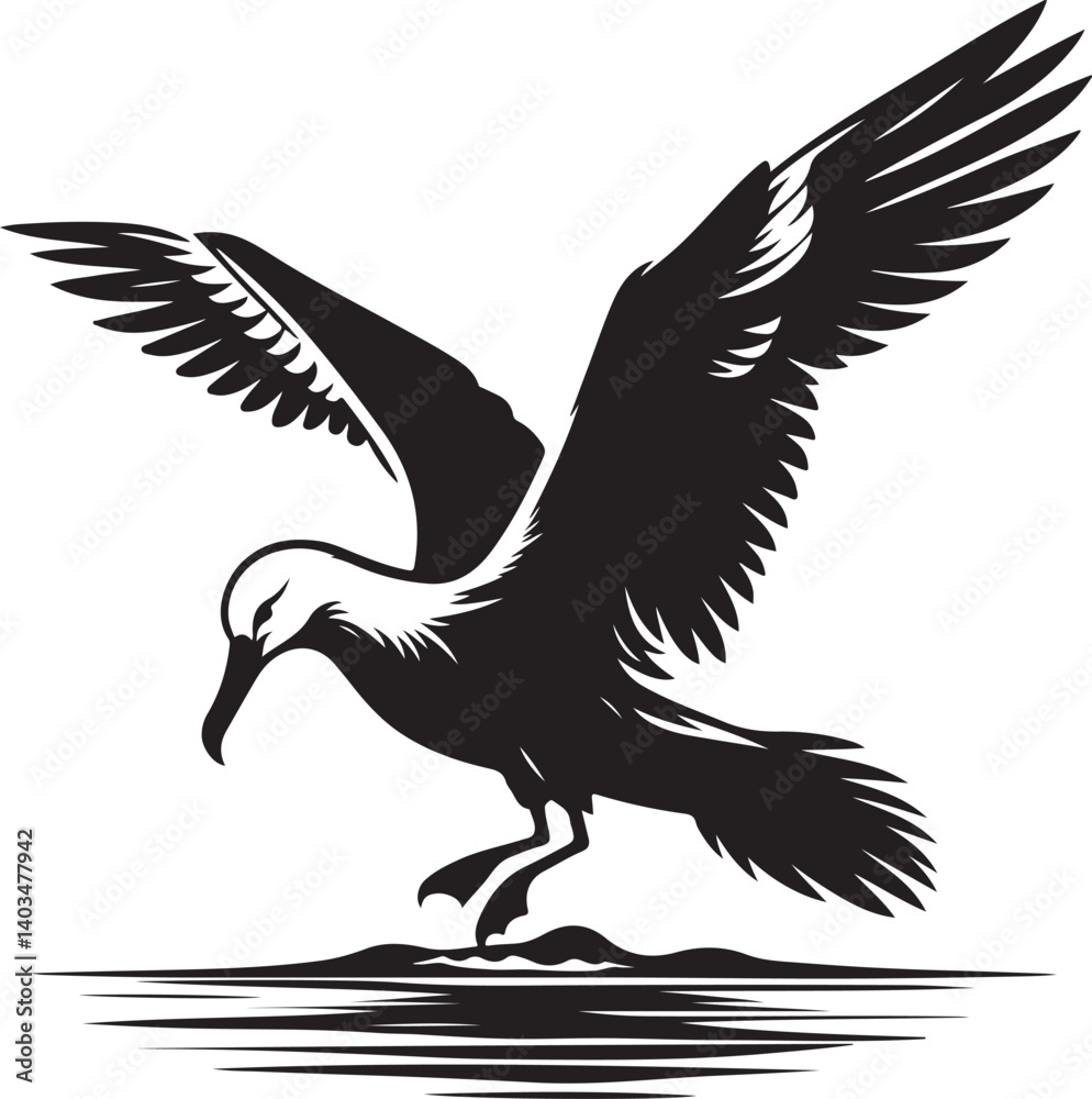 Fototapeta premium Albatross Silhouette Black Vector High Quality Vector Image. The white background