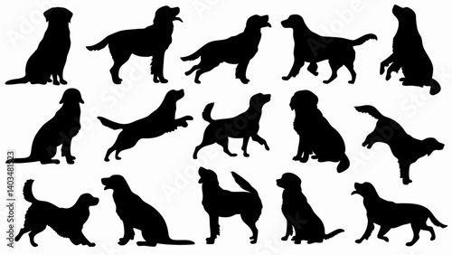 set of dog golden retriever silhouette vector