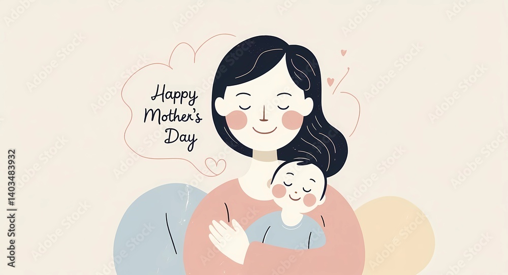 Happy mother's day greeting card illustration mom and child love family celebration holiday motherhood Happy mother's day greeting card illustration mom and child love family celebration holiday motherhood