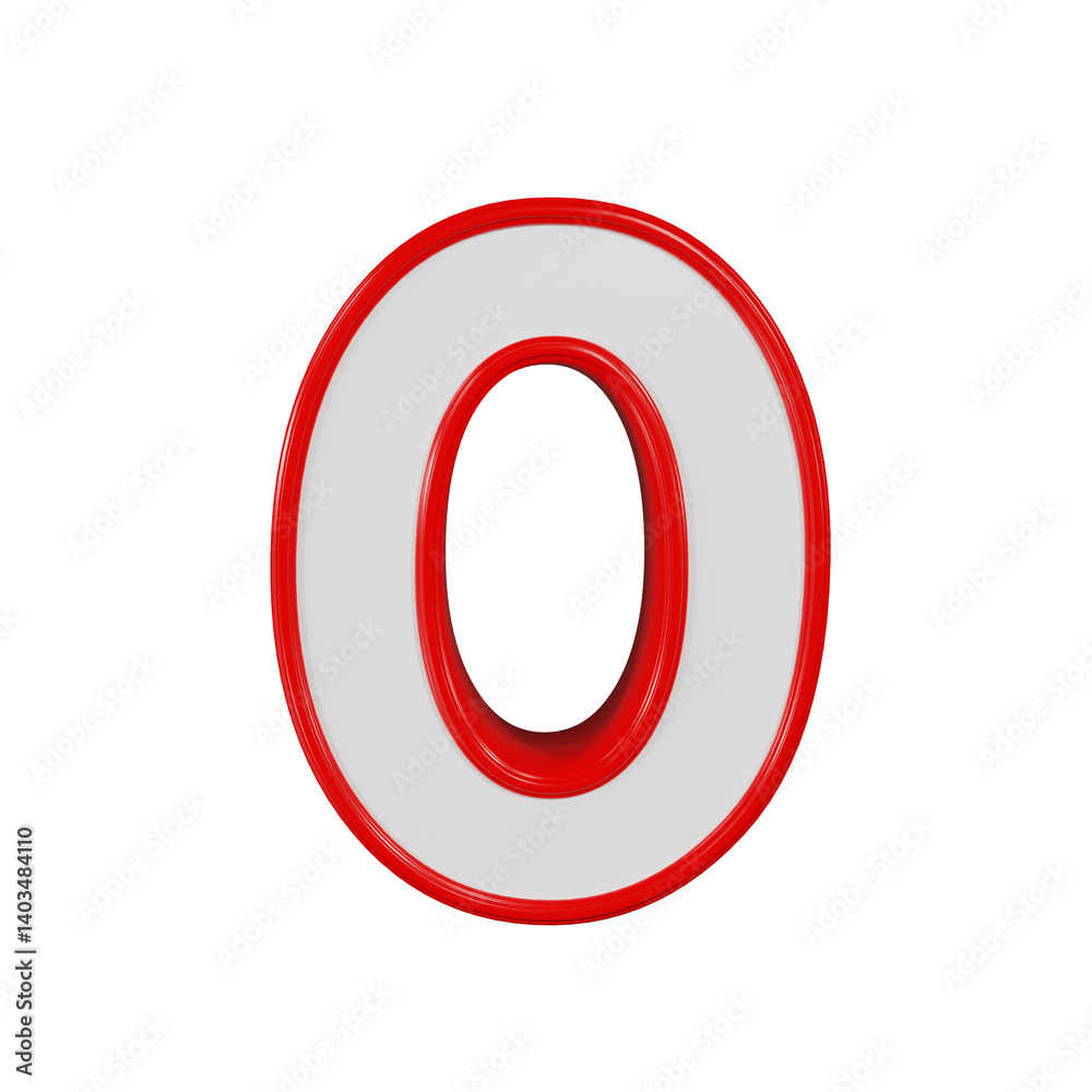 3D Render of Number 0 with Red and White 3D Render of Number 0 with Red and White
