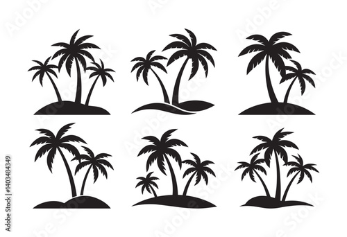 Collection of Palm Tree Silhouettes on white background