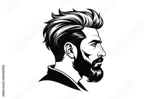 Stylish man with beard and modern hairstyle silhouette on white background