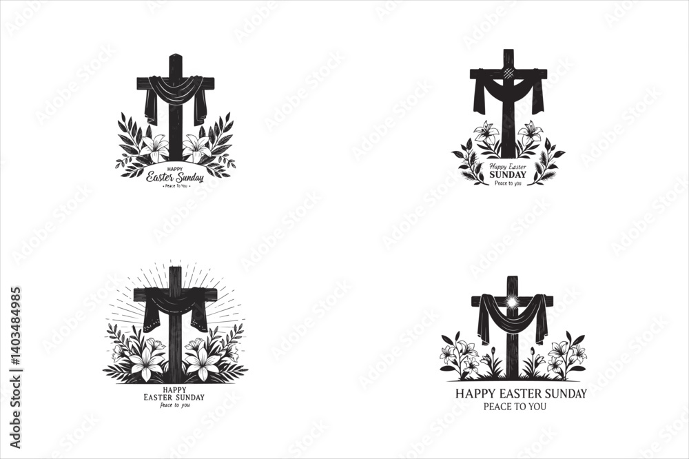 A black silhouette illustration of christian cross. A black silhouette illustration of christian cross.