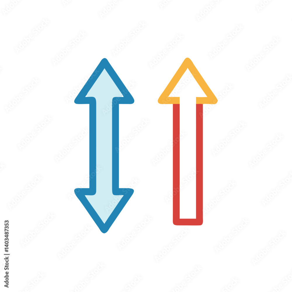 Two contrasting upward arrows, one light blue, the other red-orange, illustrating growth or progress. Two contrasting upward arrows, one light blue, the other red-orange, illustrating growth or progress.