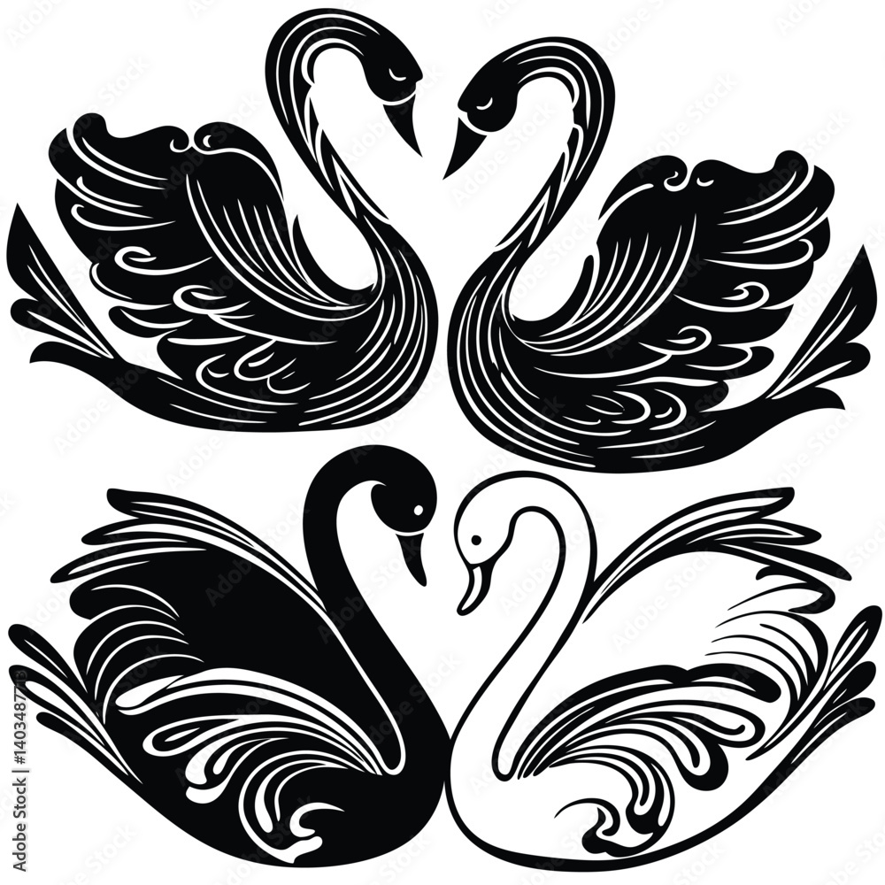 Fototapeta premium set-of-swan-silhouette-set-vector-image (14).eps