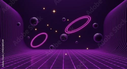 Futuristic neon purple grid art