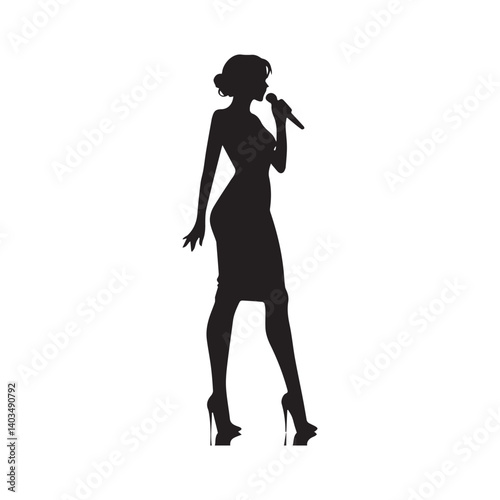 Silhouette of Female Solo Singer Performing with Microphone