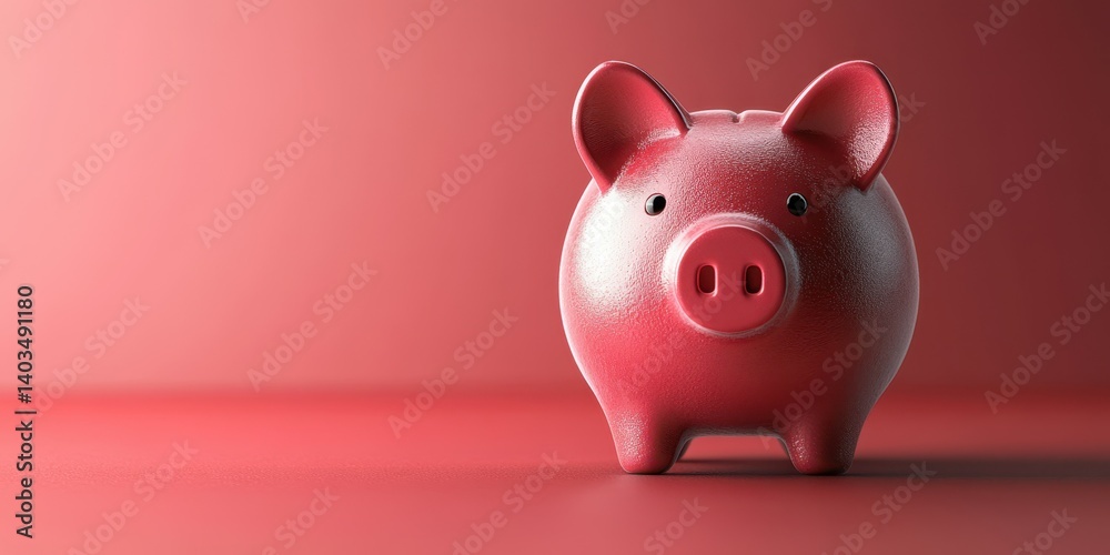 Red piggy bank on a smooth surface with a minimalistic background showcasing simplicity and elegance for saving money Red piggy bank on a smooth surface with a minimalistic background showcasing simplicity and elegance for saving money