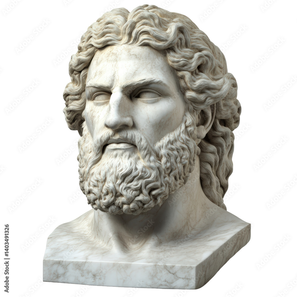 Detailed bust of a bearded man capturing expression and character with intricate sculptural features and craftsmanship isolated on a white background. Detailed bust of a bearded man capturing expression and character with intricate sculptural features and craftsmanship isolated on a white background.