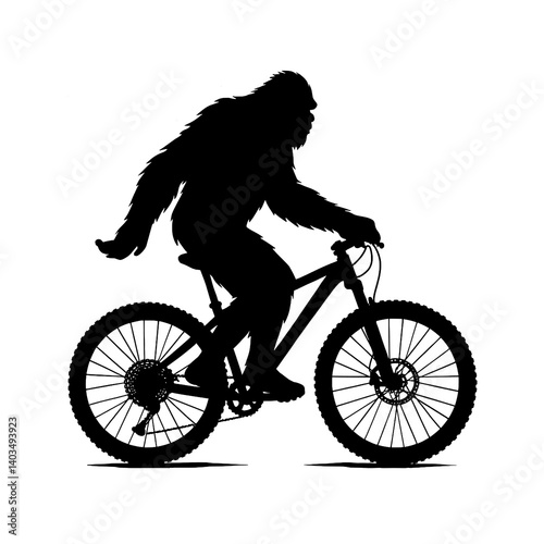 Bigfoot Riding a Bicycle Silhouette Vector Illustration