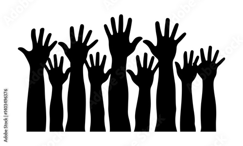 Silhouette of Raised Hands Reaching Up – Unity, Volunteering, and Social Support Concept Vector Illustration