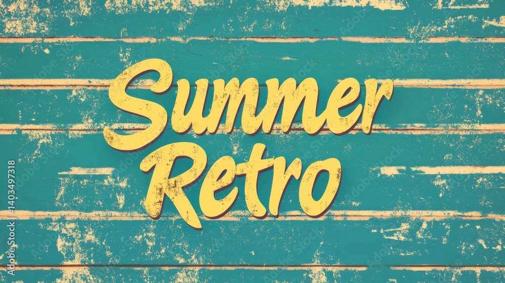 Naklejka premium Vintage summer retro typography on weathered teal wooden background