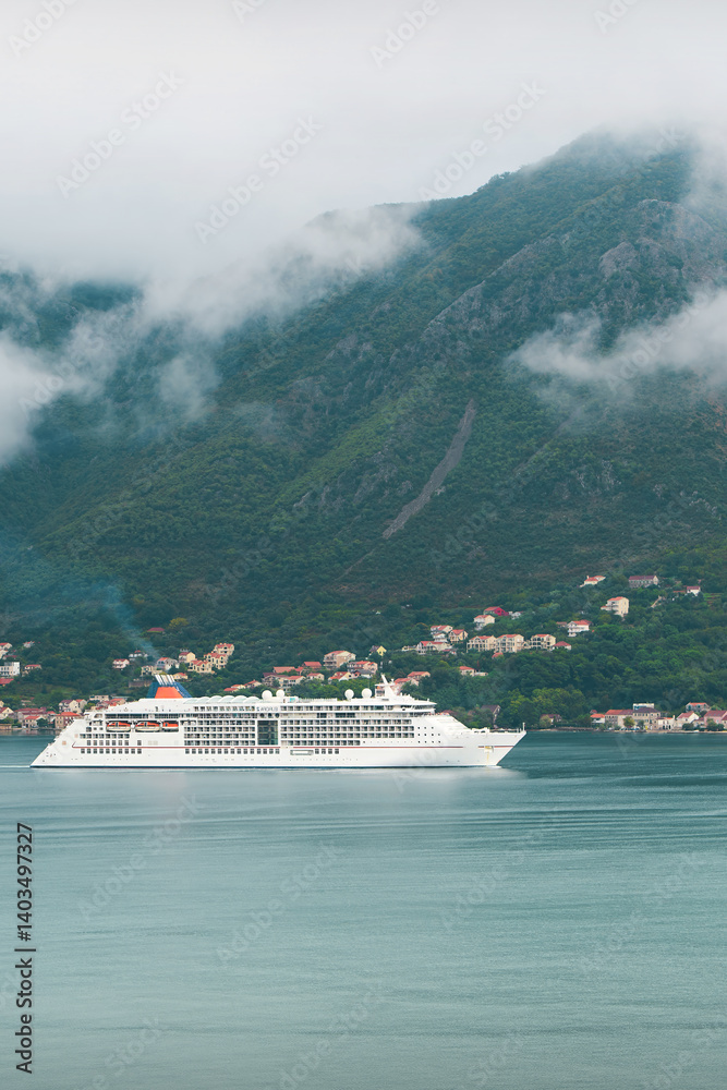 Modern cruise ship journey in the Bay of Kotor
