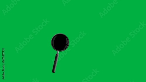 animated magnifying glass moving straight and random, animation video footage isolated on green and alpha channel (transparent).