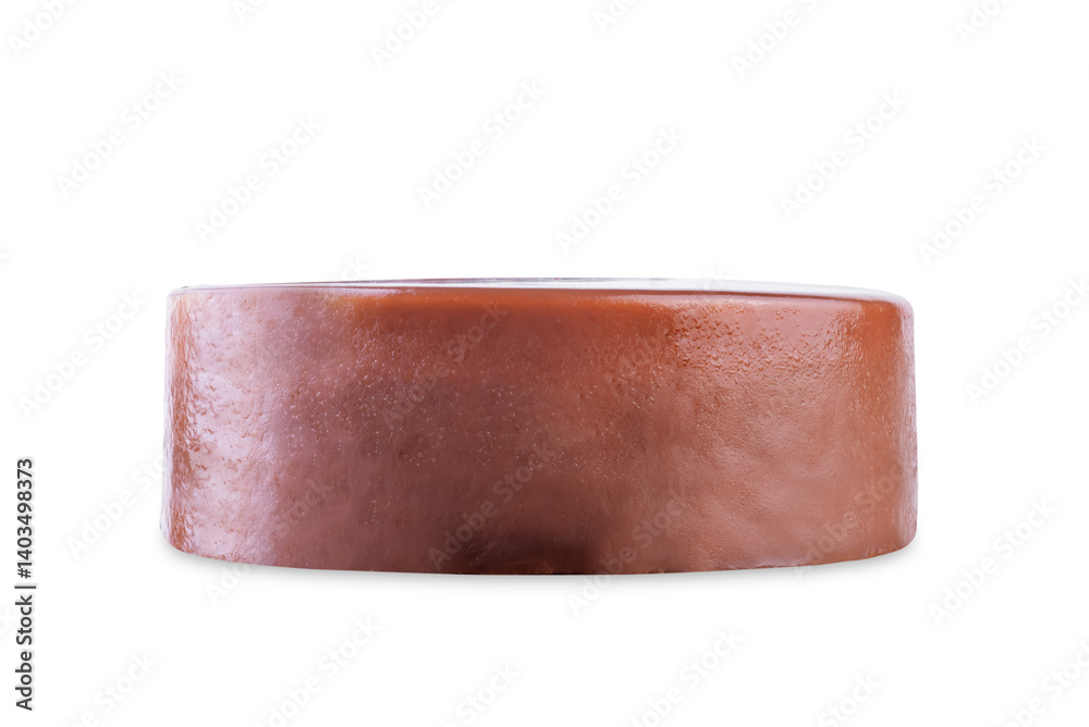 Obraz premium Chocolate mousse cake with chocolate glaze on a white isolated background