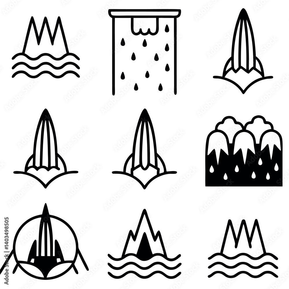 Vector Illustration of Various Water Feature Designs Vector Illustration of Various Water Feature Designs