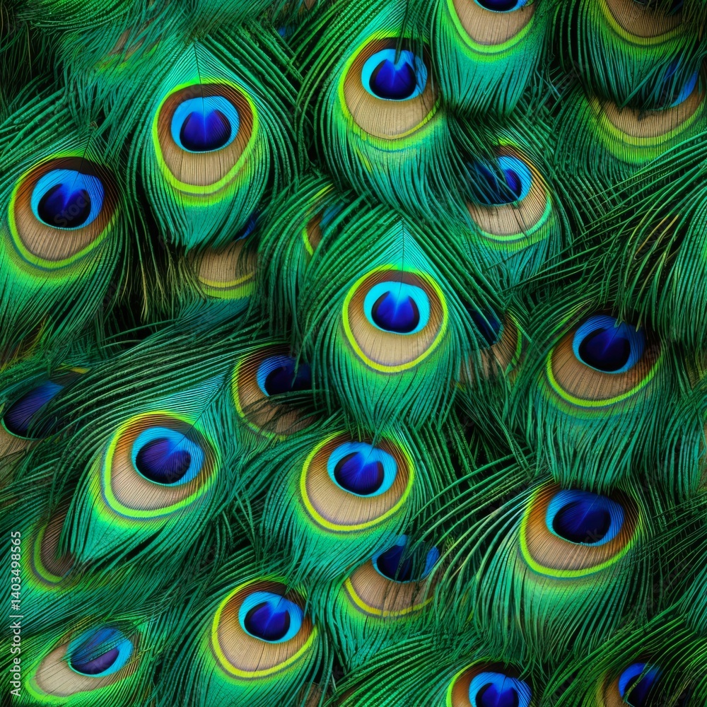 Obraz premium AI-generated vibrant peacock feathers showcasing their iridescent colors and intricate patterns.