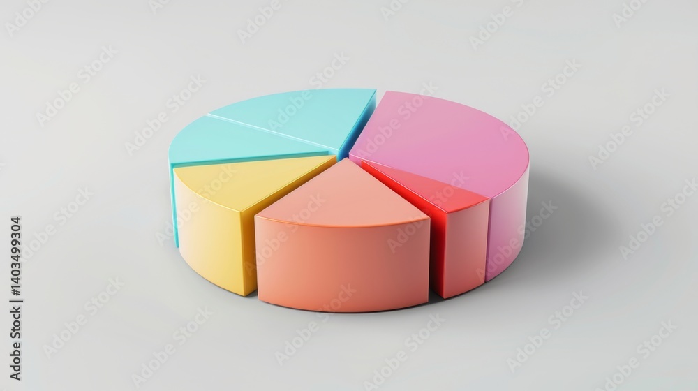 Obraz premium D pie chart with clear divisions, light gray background