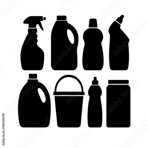 Cleaning Product Bottles Silhouette Vector Illustration
