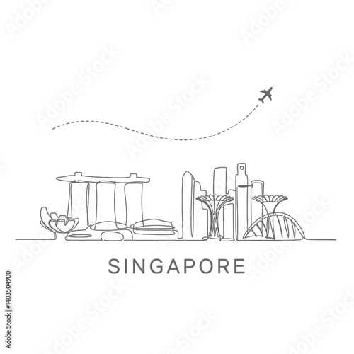 Singapore Skyline with line art Travel to Asia.