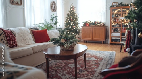 Cozy Christmas living room decorated for holidays photo