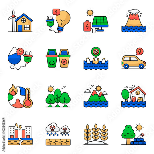 Set Of Ecology Flat Icons 

