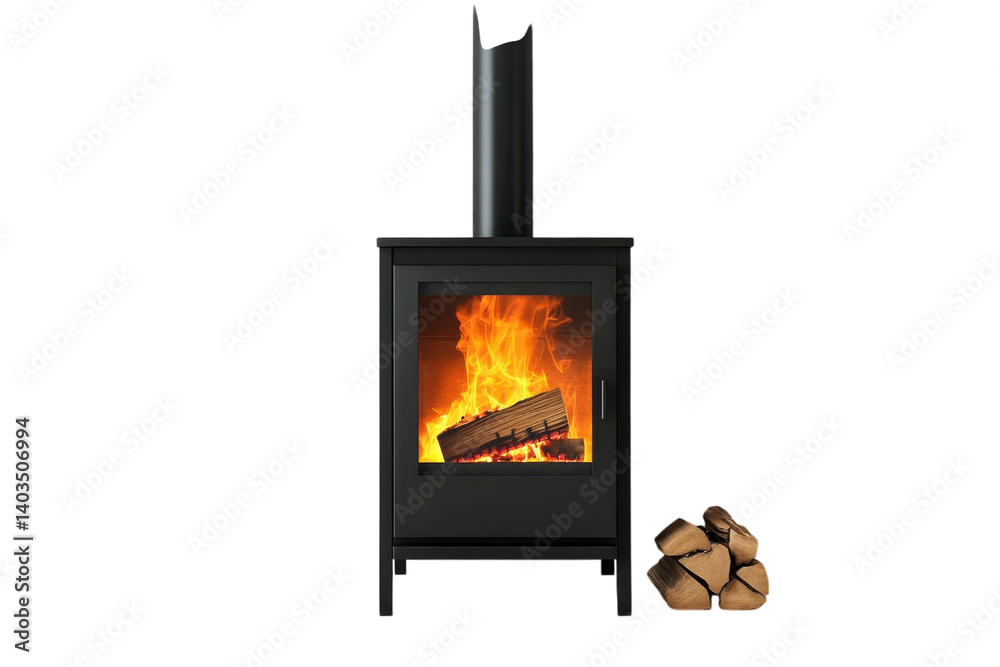 Cozy black wood burning stove with warm inviting fire glowing brightly against a dark background Cozy black wood burning stove with warm inviting fire glowing brightly against a dark background