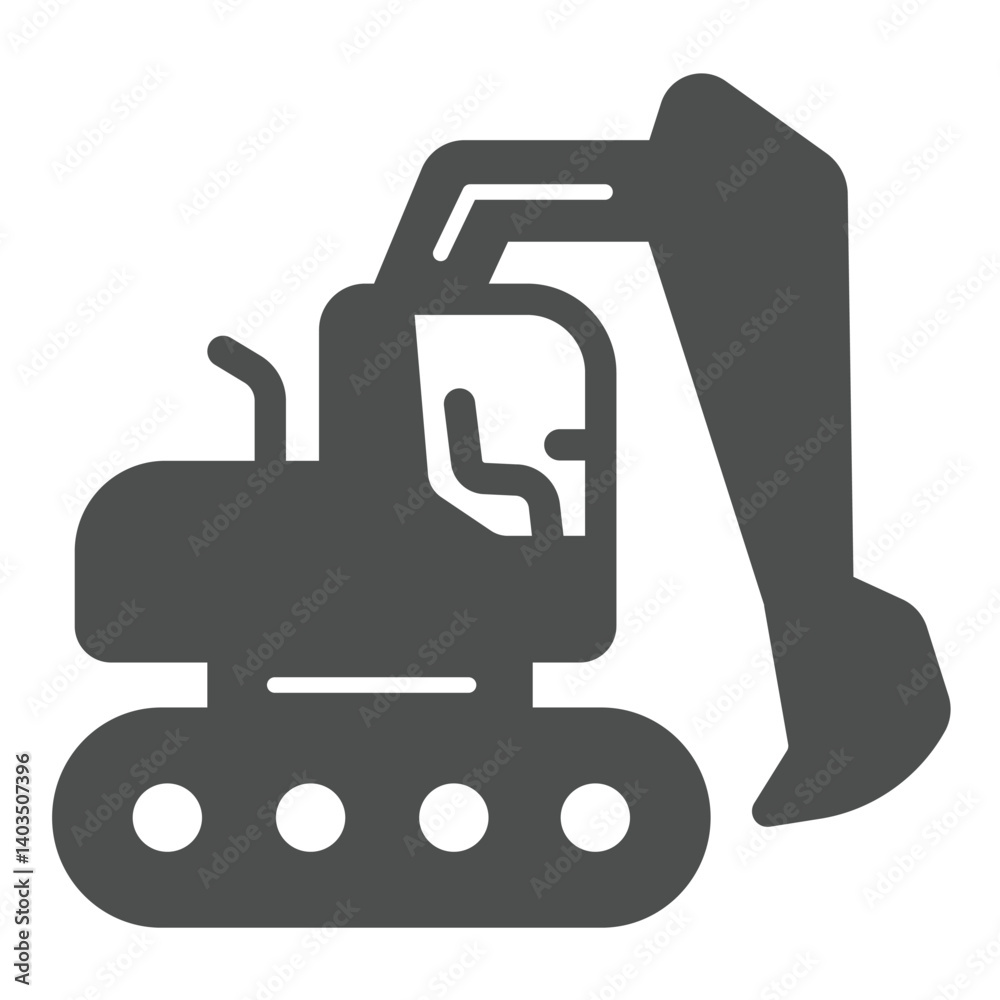 Crawler excavator with bucket solid icon, heavy transport concept. Vector graphics. Excavator sign on white background, glyph style icon for mobile or web design. Crawler excavator with bucket solid icon, heavy transport concept. Vector graphics. Excavator sign on white background, glyph style icon for mobile or web design.