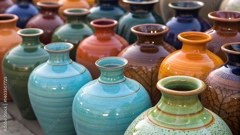 Collection of Vibrant Ceramic Vases Showcasing Intricate Glazes