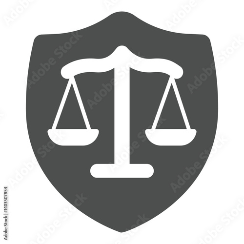 Weight scales on shield solid icon, justice concept. Vector graphics. Libra and safety emblem, justice sign on white background, glyph style icon for mobile or web design.