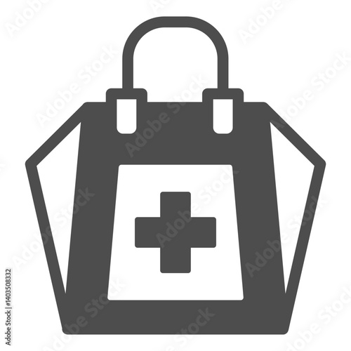 Bag with medical cross solid icon, pharmacy concept. Vector graphics. Sshopping bag, medicine sign on white background, glyph style icon for mobile or web design.