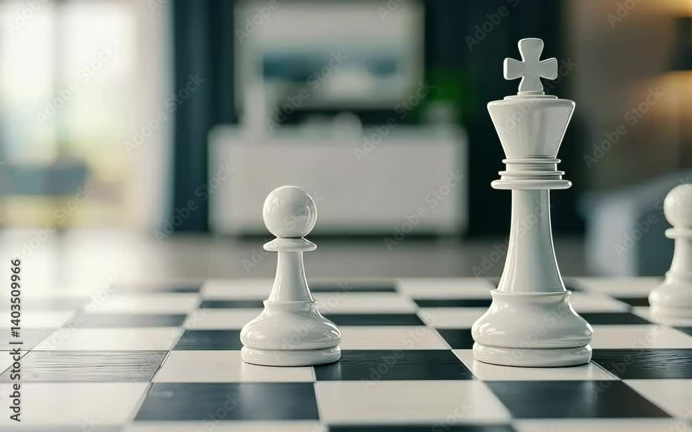 A detailed chessboard with the final checkmate move, representing strategic business execution, with a softly lit modern office background