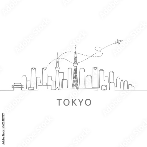Tokyo Skyline Outline with Japan, and Minimal.
