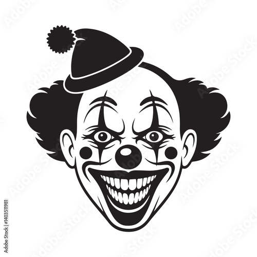 Creepy Clown Face Illustration with Hat
