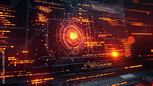 Futuristic technology concept with glowing data streams in a digital environment set against a dark background