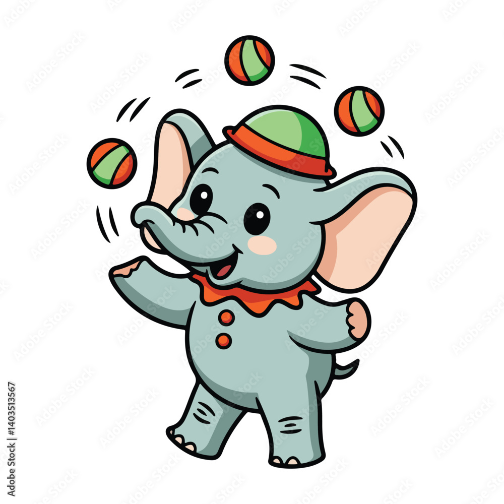 Fototapeta premium Cute Circus Elephant Juggling Balls Illustration