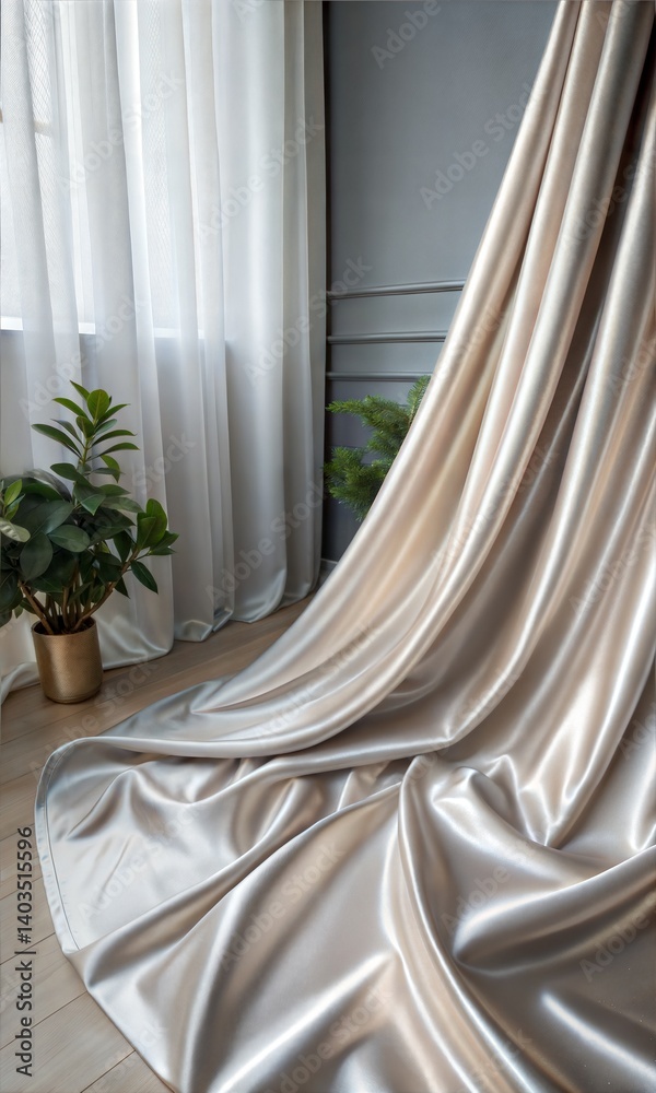 Elegant silver satin fabric background with soft, flowing textures. (Abstract) Elegant silver satin fabric background with soft, flowing textures. (Abstract)