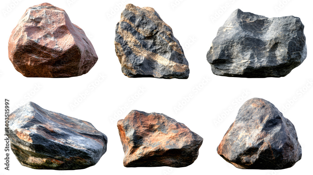 Six unique rocks showcasing various textures and colors, perfect for nature lovers and geology enthusiasts. Six unique rocks showcasing various textures and colors, perfect for nature lovers and geology enthusiasts.