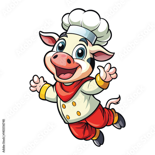 Happy Chef Cow Cartoon Character