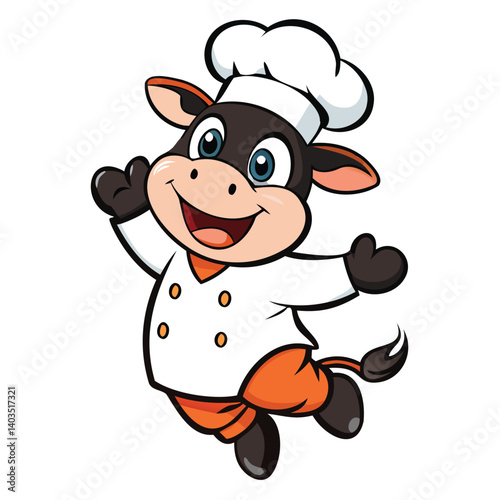 Happy Chef Cow Cartoon Character