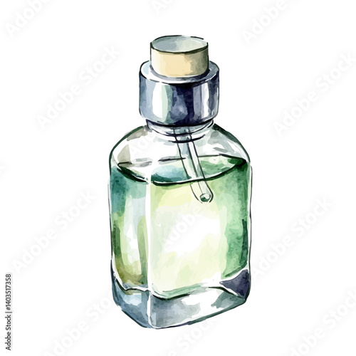 illustration of Makeup Remover Oil Bottle, watercolor vector, isolated on a white background.