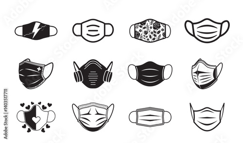 Face Mask Vector Icons – Medical, Respirator, Fashion and Safety Mask Designs