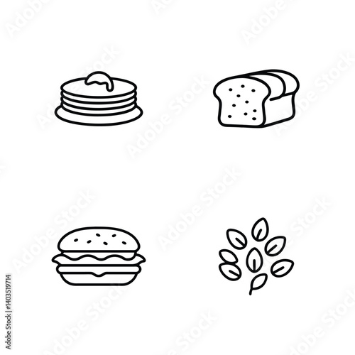 Simple Line Art Icons of Breakfast, Lunch, and Grains