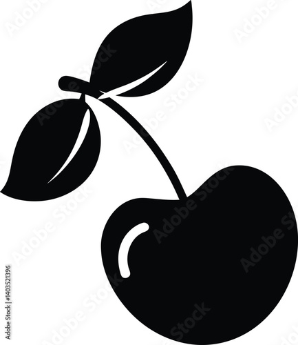 Cherry fruit flat black and white silhouette vector icon