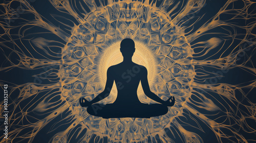 Inner Light – Indigo & Gold Mindfulness Silhouette Art