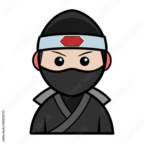 A stealthy chibi ninja, ready for action, with a determined expression and bold outlines against a plain white background.