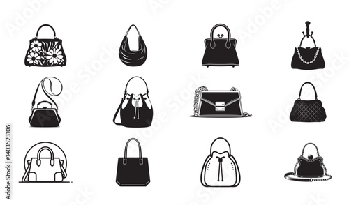Handbag and Purse Icon Set – Vector Fashion Accessories Clipart Collection