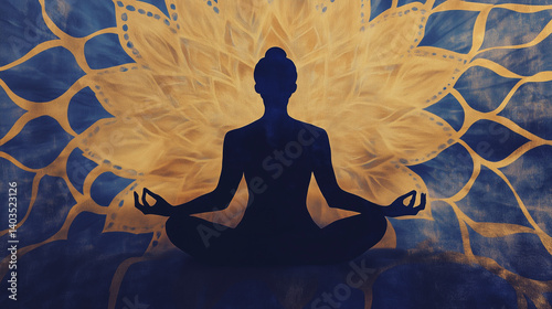 Inner Light – Indigo & Gold Mindfulness Silhouette Art
